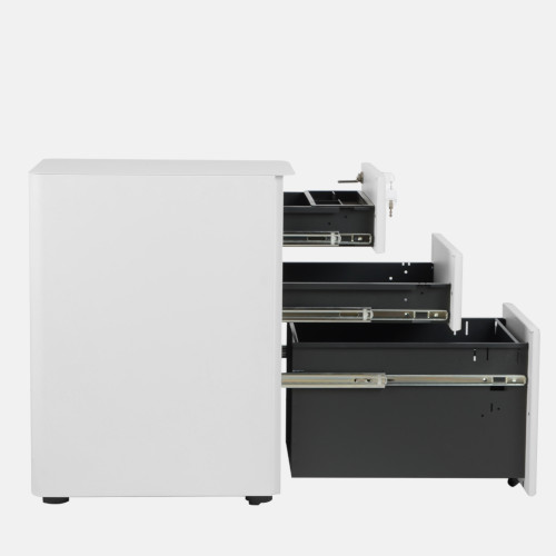 Moda L Metal Pedestal with 2 Stationary and 1 Filling Drawer - D535xH580xW300mm - White Additional Image 3